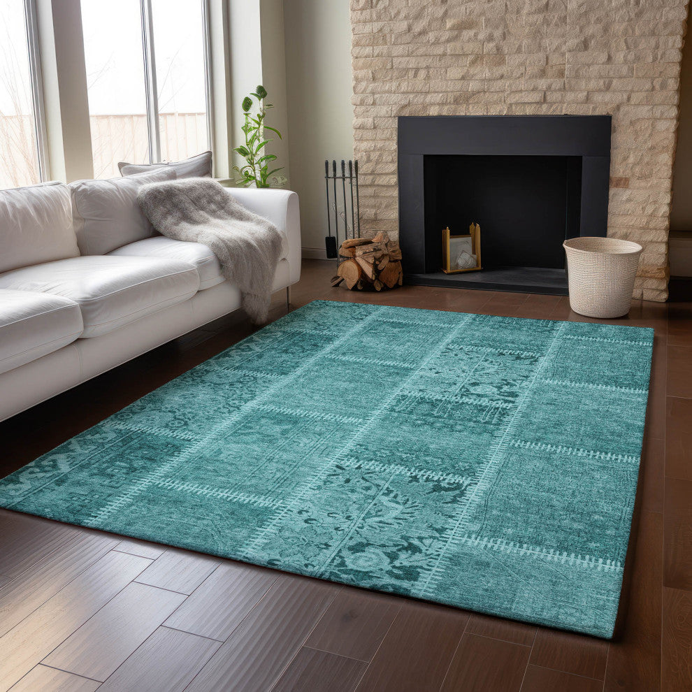 Premium Machine Washable Mayfield AMF635 Turquoise 3' x 5' Rug