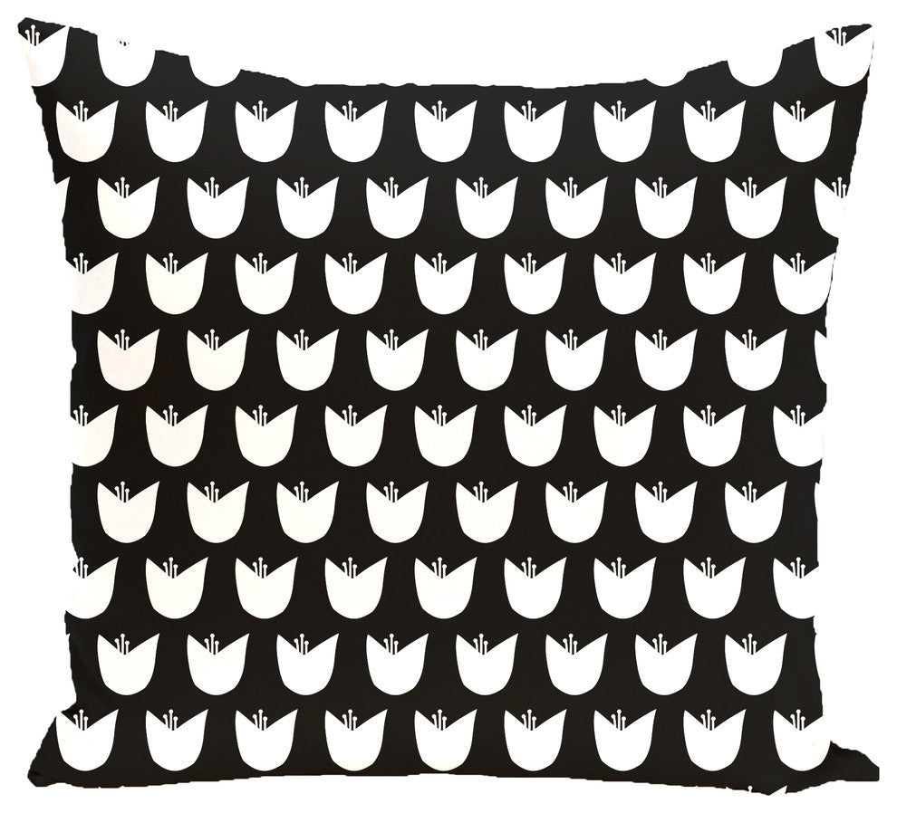 Tulips Floral Print Pillow, Black, 26"x26"