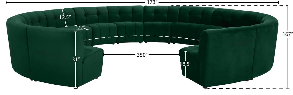 Limitless Velvet Upholstered 14-Piece Modular Sectional, Green