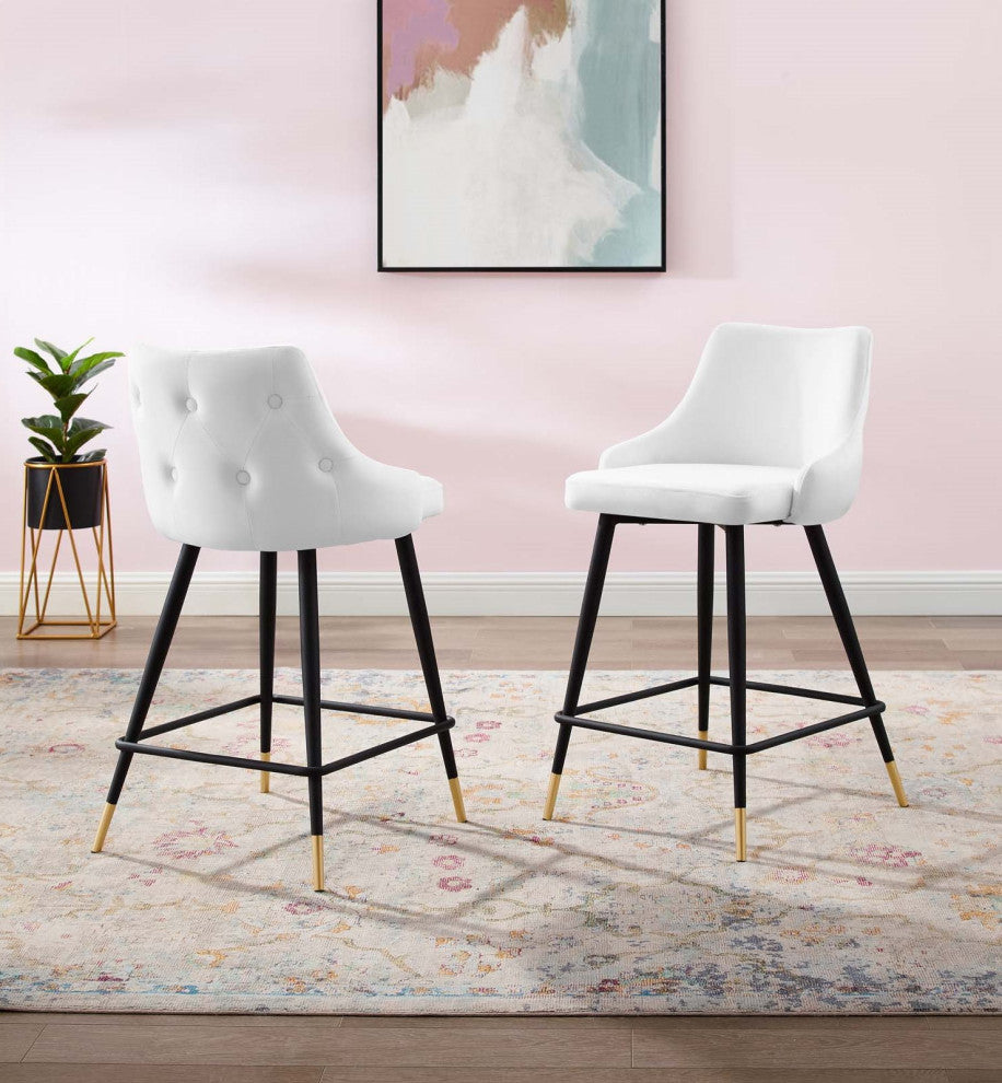 Counter Stool Chair, Set of 2, Velvet, White, Modern, Bar Cafe Bistro Restaurant