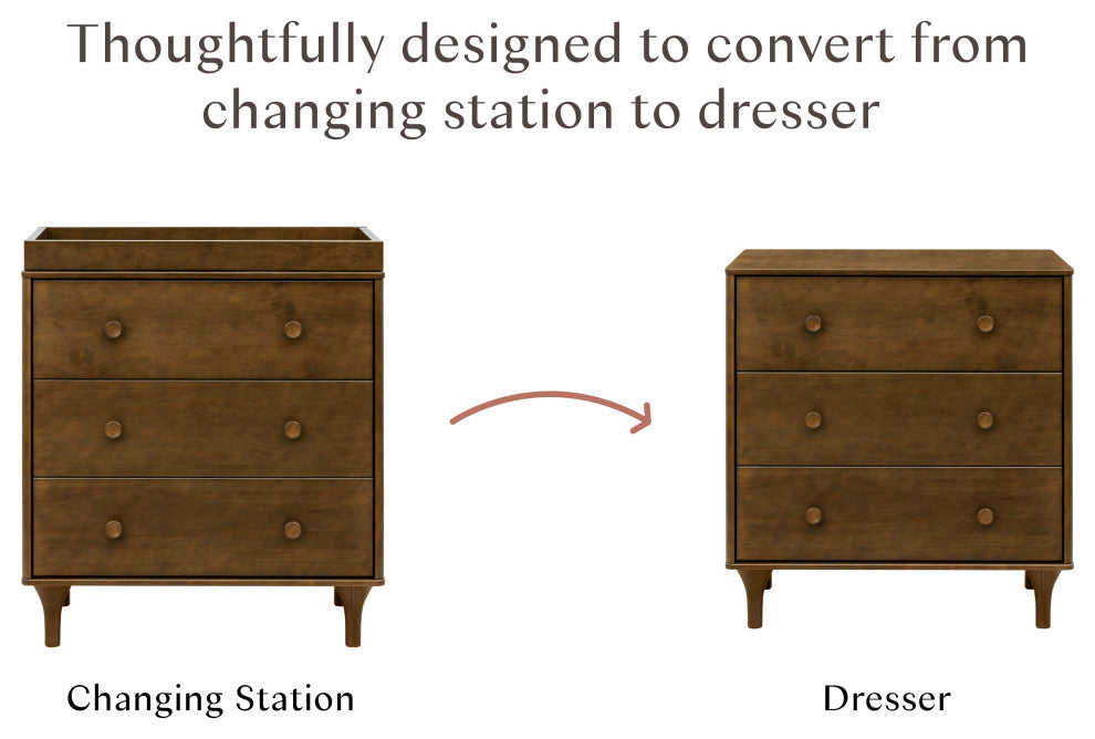 Lolly 3-Drawer Changer Dresser With Removable Changing Tray, Natural Walnut