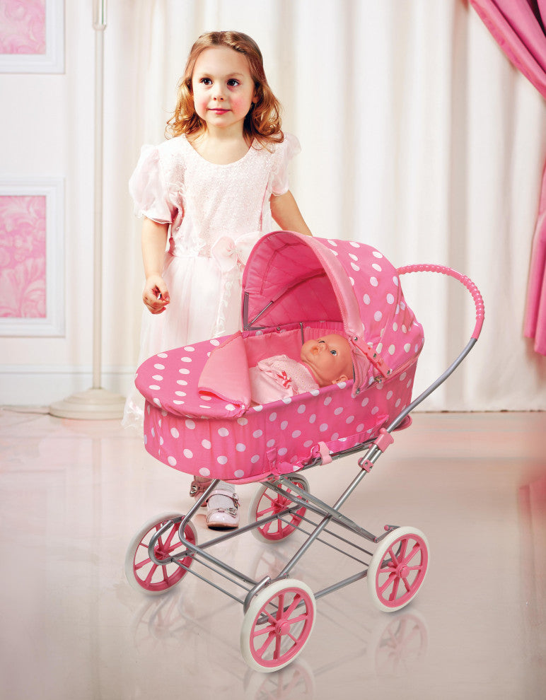 Pink W/White Polka Dots 3-In-1 Pram/Carrier/Stroller