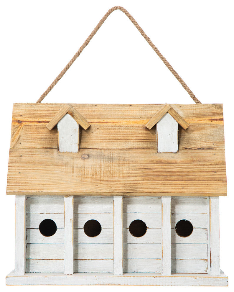 White Distressed Solid Wood Cottage Birdhouse