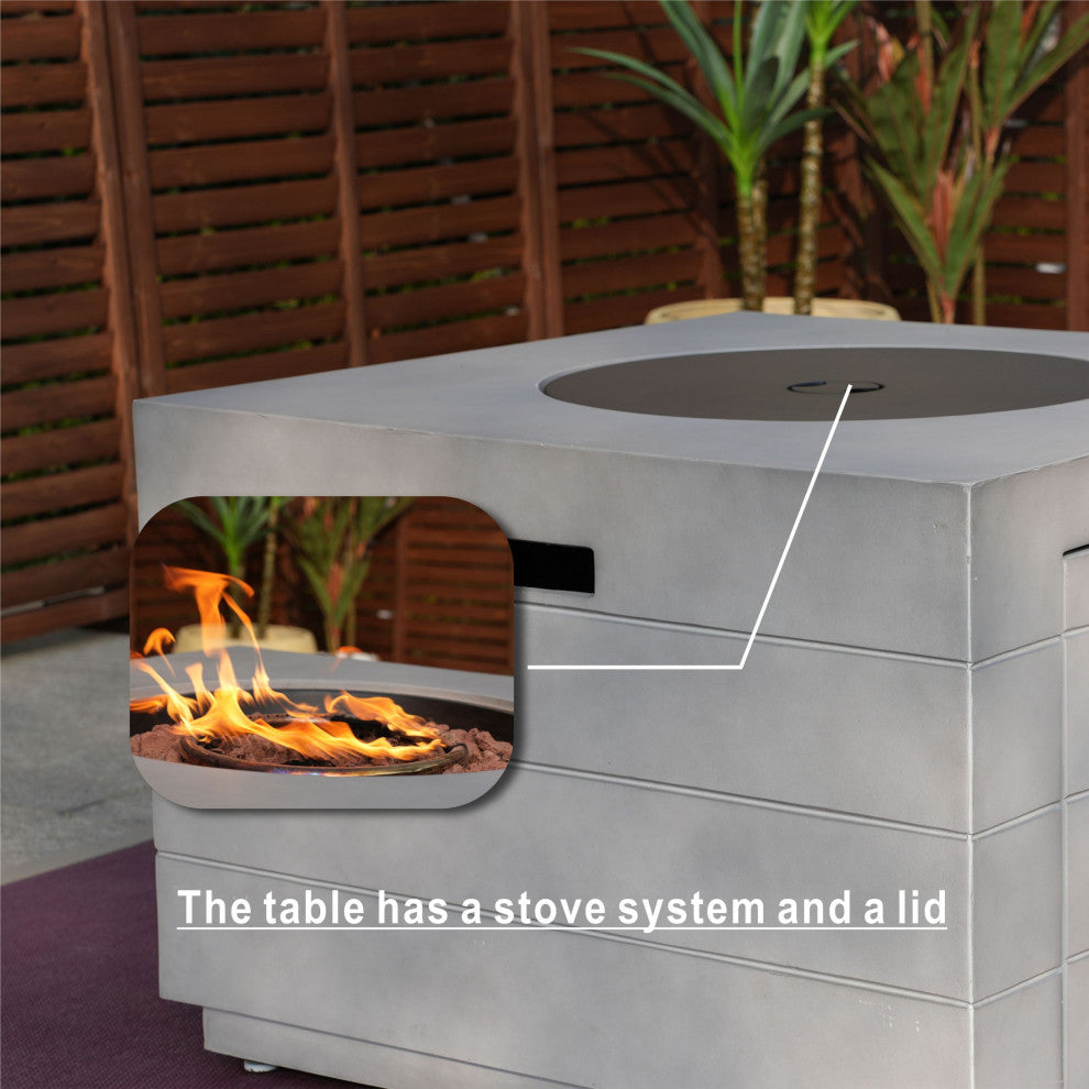 Patio Propane Fire Pit Table with Cushioned Wicker Chairs, Square