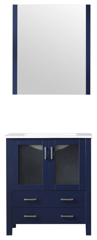 Volez 30" Navy Blue Single Vanity Integrated Top Sink, 28" Wall Mirror