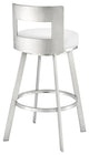 Lynof Swivel Counter Stool With Faux Leather, White, Brushed Stainless Steel