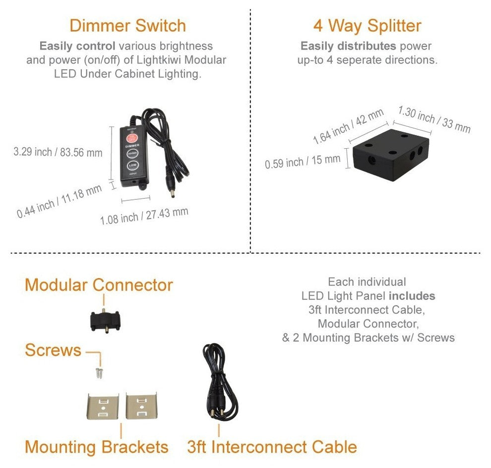 Lightkiwi T4460 12" Cool White Modular LED Under Cabinet Lighting 3-Panel Kit