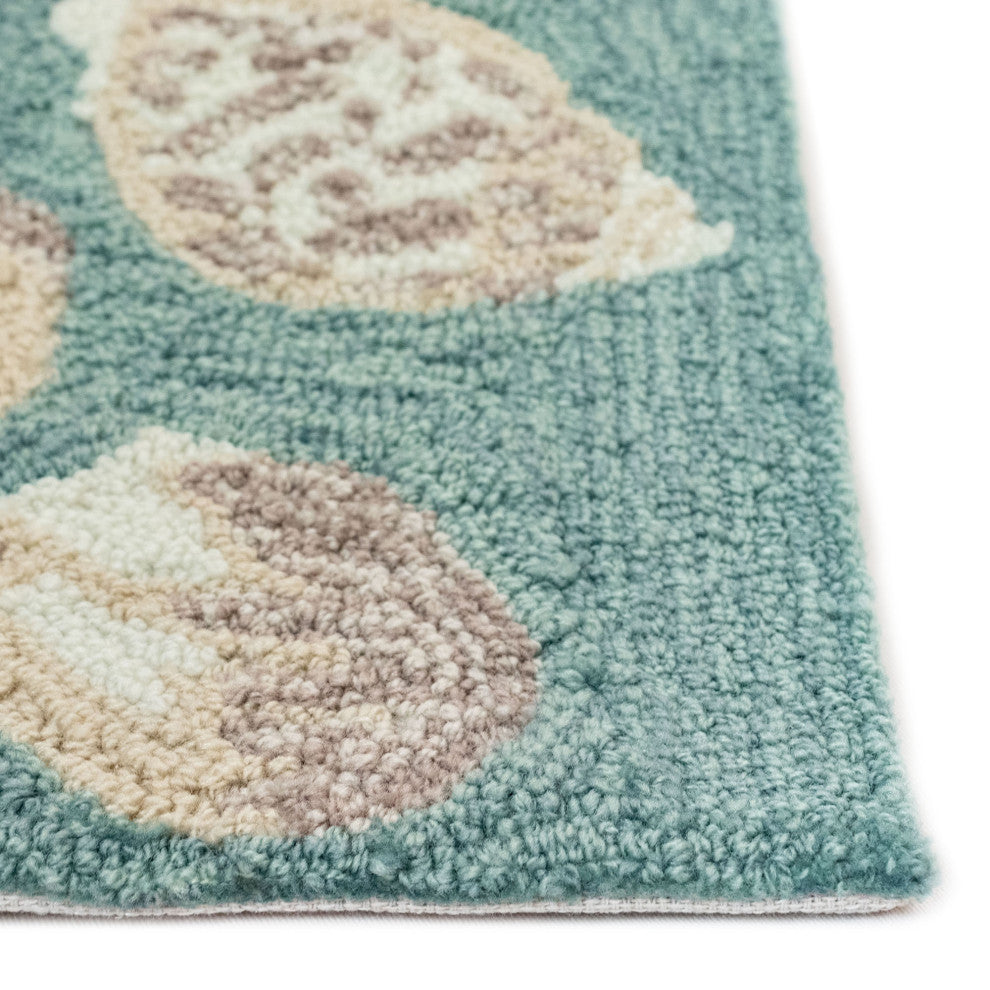 Capri Seashell Border Indoor/Outdoor Rug, Aqua, 2'x3'