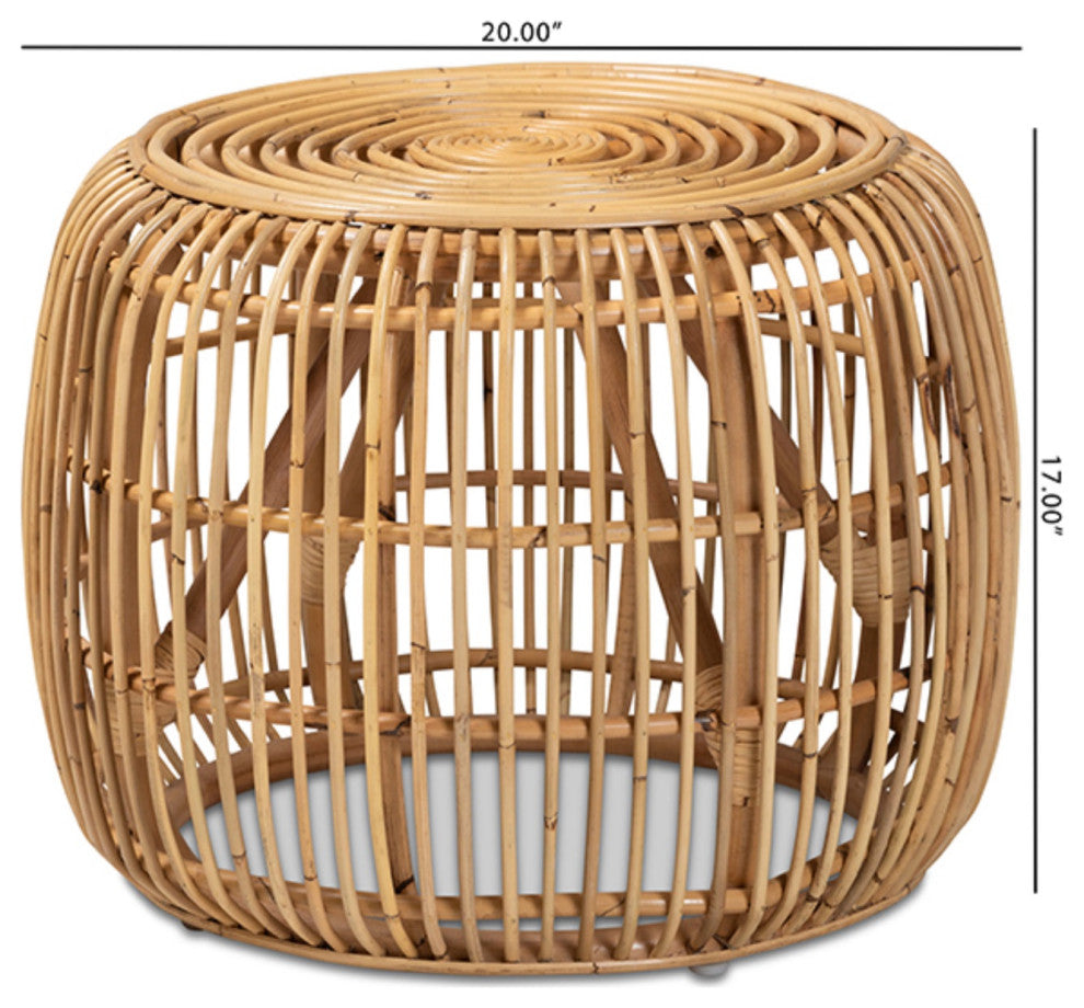 Baxton Studio Maverick Modern Bohemian Natural Brown Rattan End Table