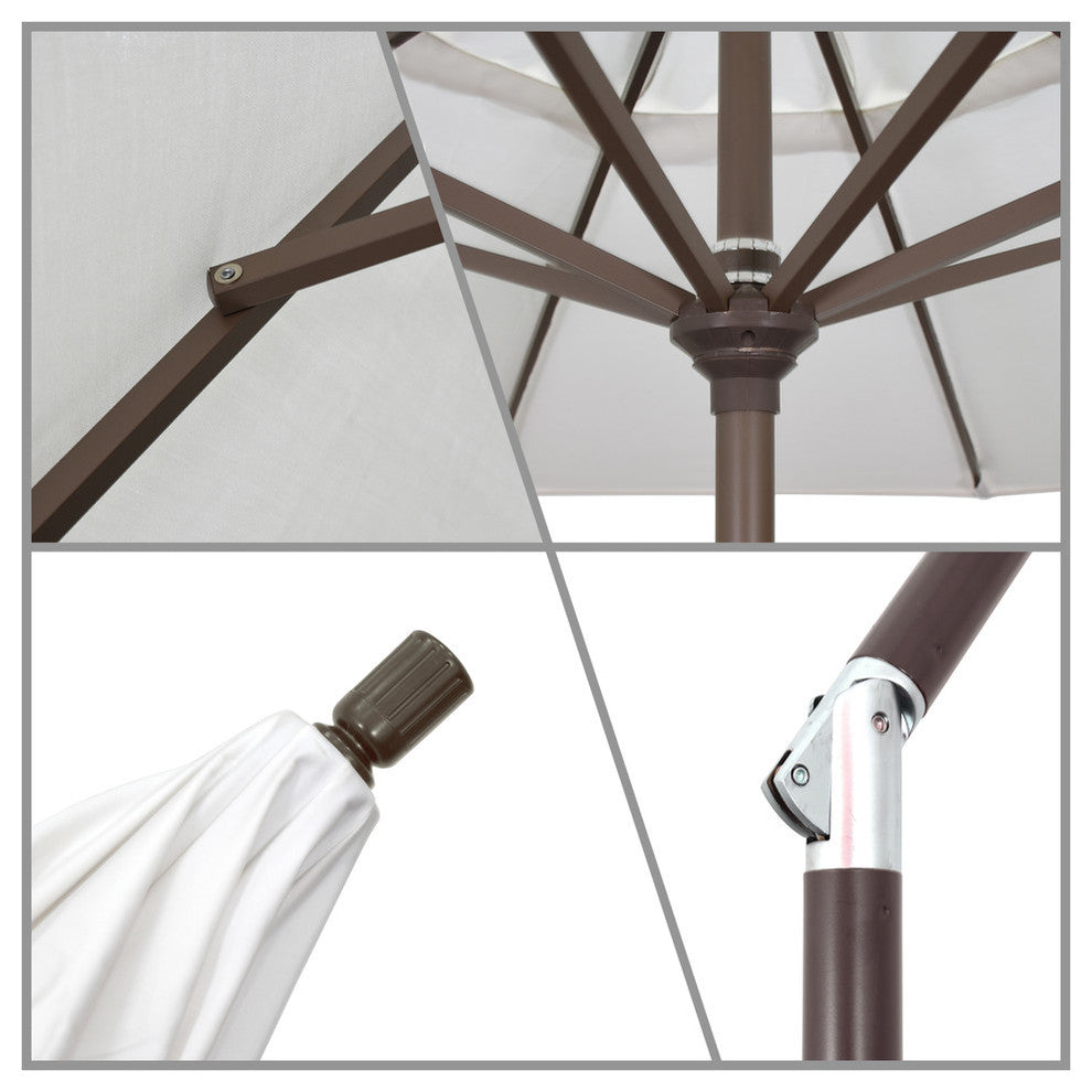 9'' Matted Black Push-Button Tilt Crank Aluminum Umbrella, White Olefin