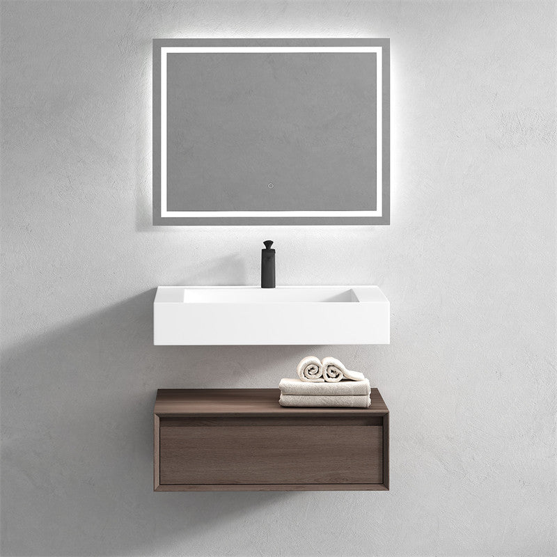 Alysa 30'' Floating Vanity, Acrylic Sink, Red Oak
