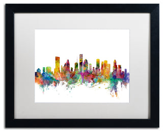 "Houston, Texas Skyline" Matted Framed Canvas Art by Michael Tompsett