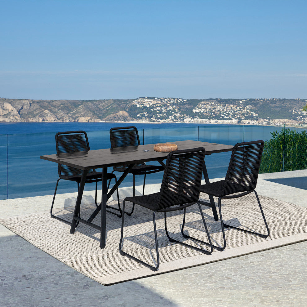 Koala Shasta 5-Piece Dining Set, Dark Eucalyptus And Metal With Black Rope