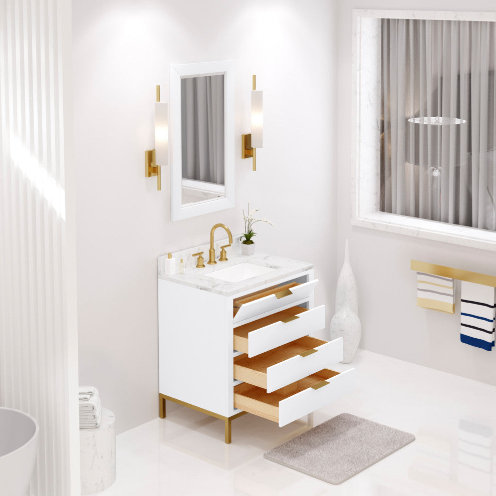 Bristol 30" Vanity, White With Mirrors and Gooseneck Faucet