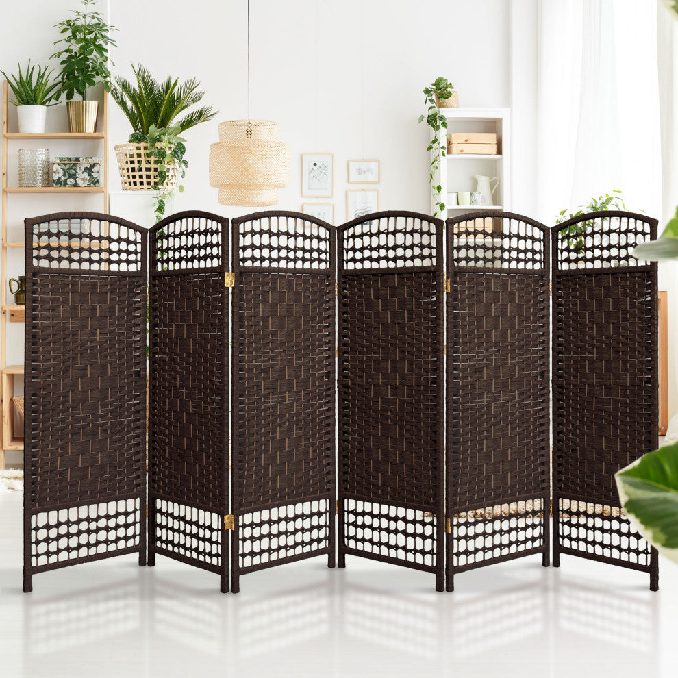4' Tall Fiber Weave Room Divider, Dark Mocha, 6 Panels