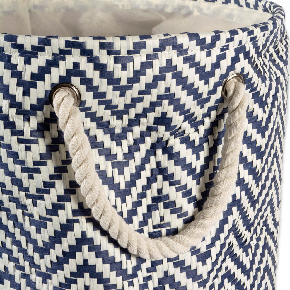 Paper Bin Chevron Nautical Blue Round Large 20x15"x15"