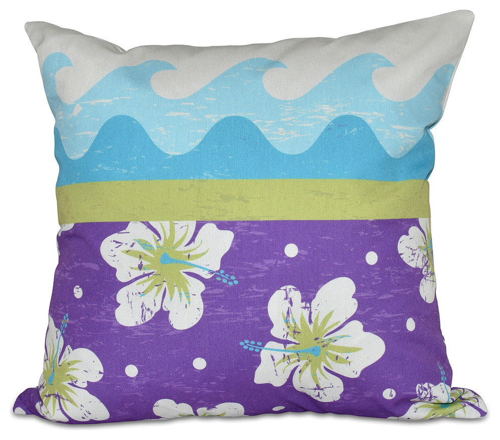 Hang Ten, Floral Print Pillow, Light Green, 16"x16"