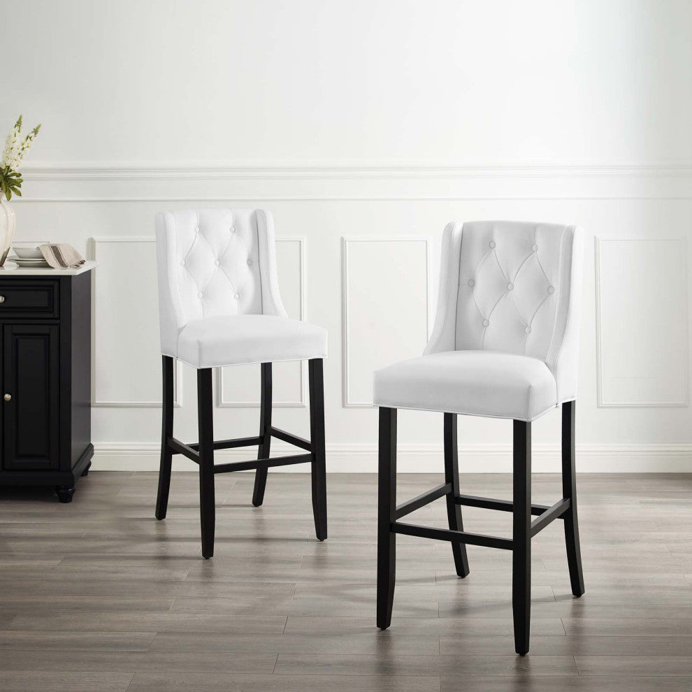Bar Stool Chair Barstool, Set of 2, Faux Leather, Wood, White, Modern, Bar Pub