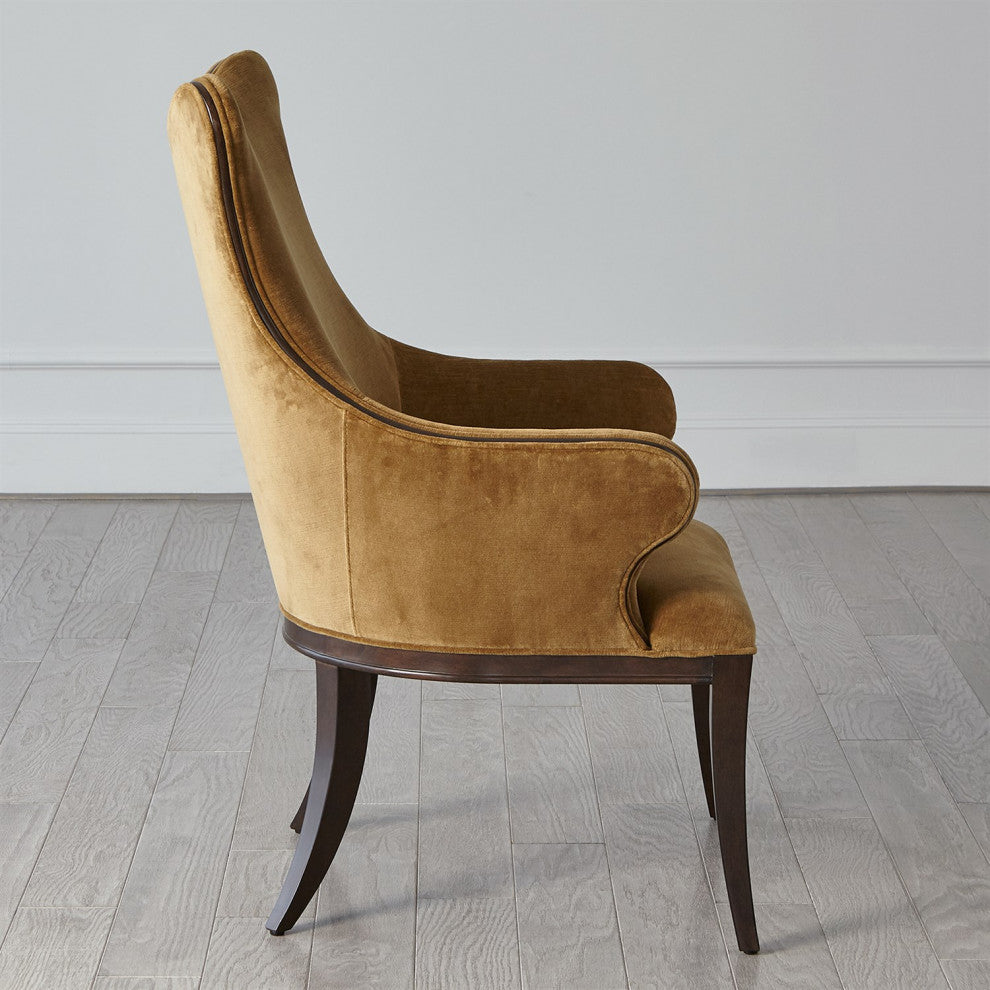 Curvy Back Dragonfly Aqua Blue Velvet Arm Chair Dark Walnut Sculpted Curved