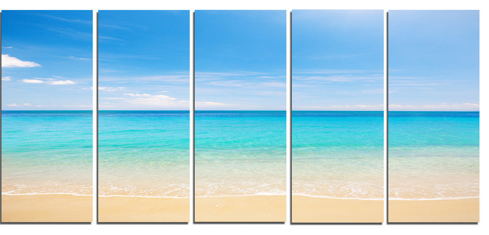 "Bright Blue Tropical Beach" Seashore Canvas Photo Print, 5 Panels, 60"x28"