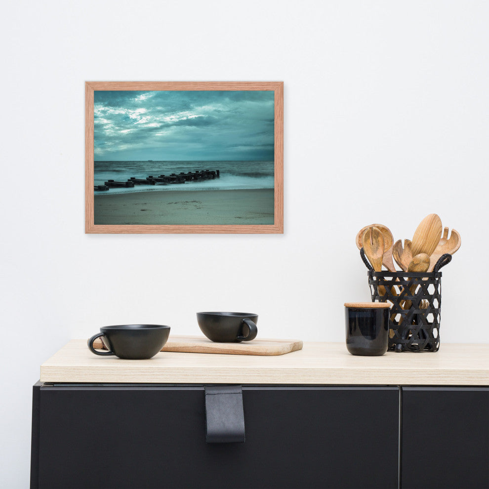 Blue Morning at Rehoboth Coastal Landscape Framed Photo Paper Wall Art Prints, Red Oak, 12" X 16"