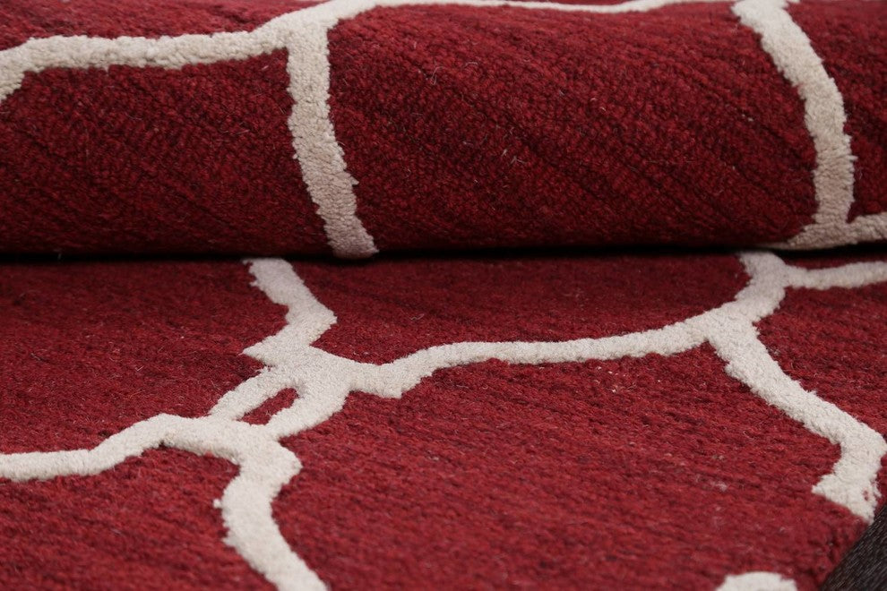 Hand-Tufted Agra Indian Oushak Oriental Wool Area Rug, Trellis, Runner 8'