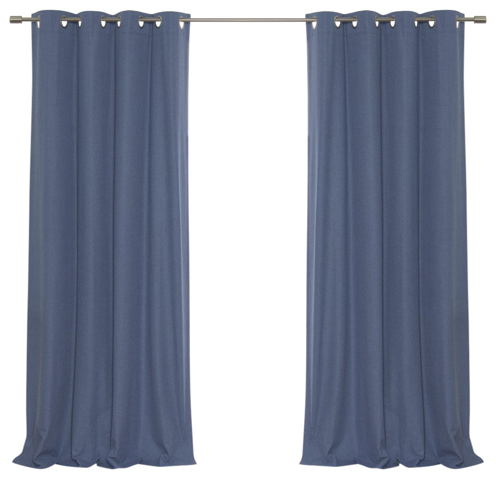 Linen Look Grommet Blackout Curtains with Coating, Blue, 52"x96"