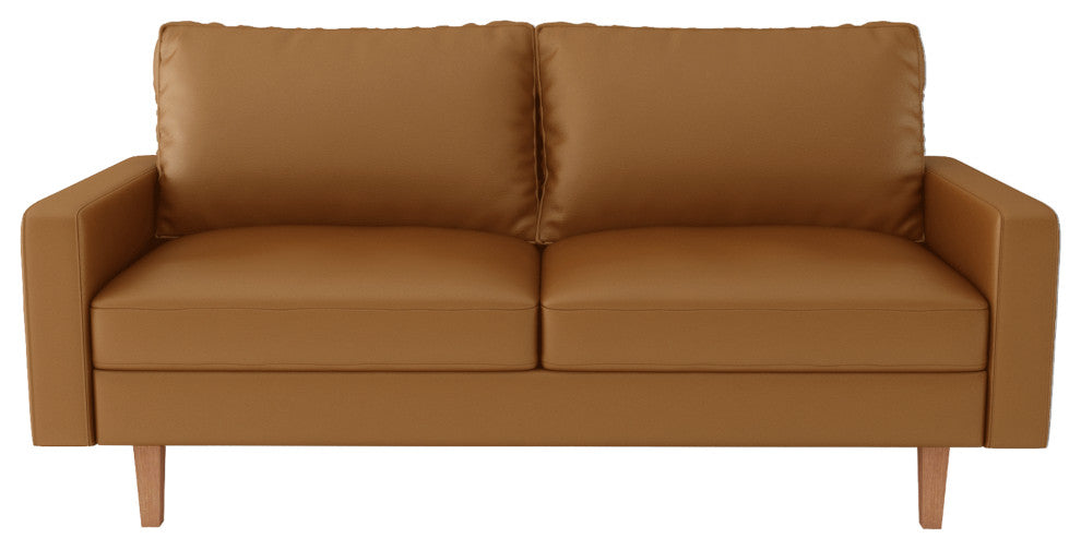 The Lucille III - Faux Leather Sofa, Tan Brown