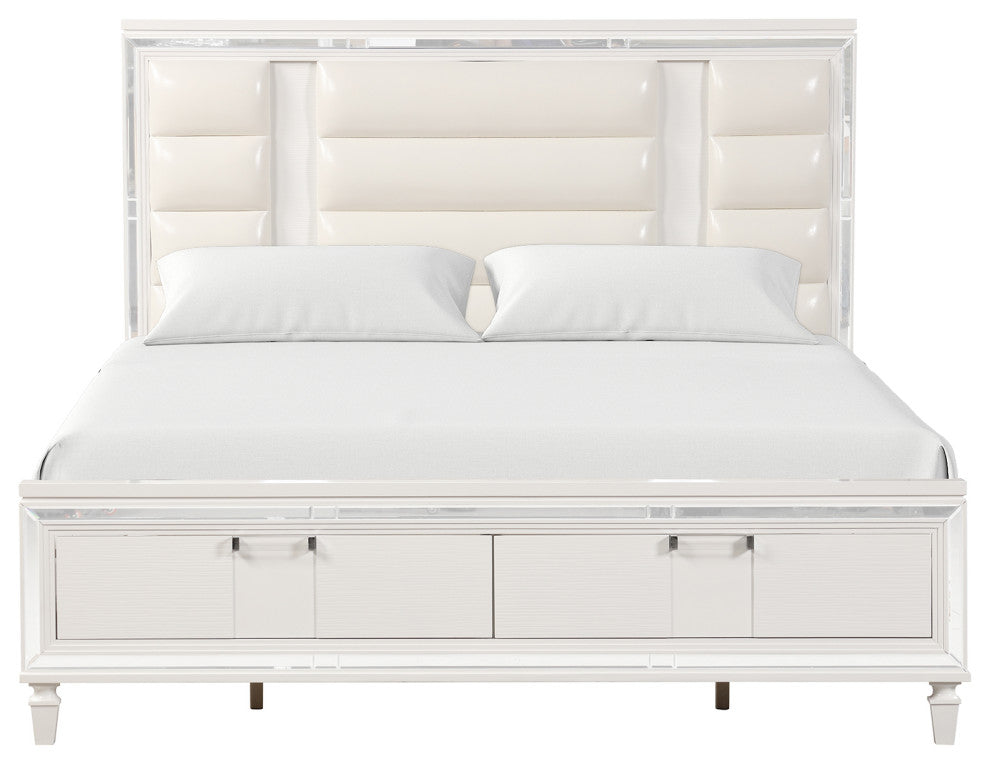 Genoa White Wood Frame Queen Panel Bed
