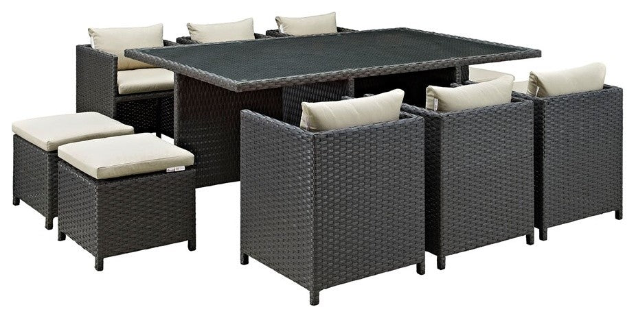 Antique Canvas Beige Sojourn 11-Piece Outdoor Patio Sunbrella Dining Set
