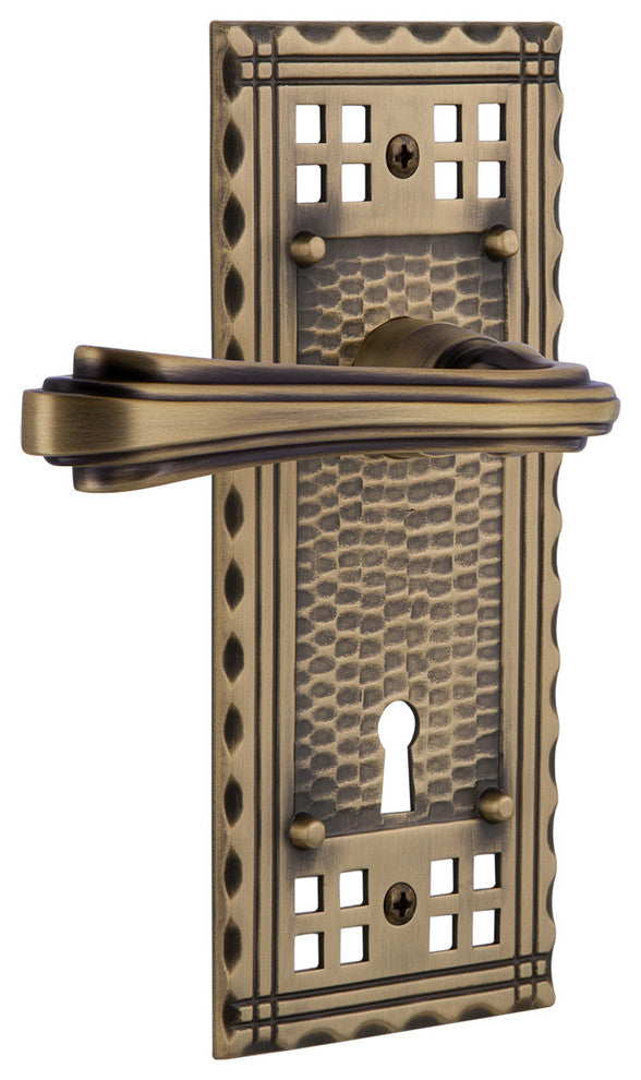 Craftsman Plate With Keyhole Fleur Lever, Antique Brass, Passage, Non-Handed
