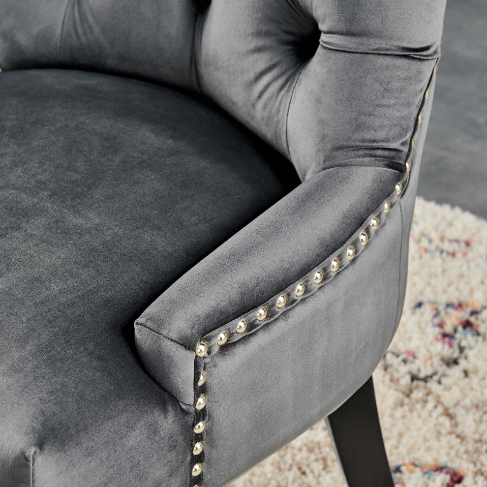 Tufted Side Dining Chair, Set of 2, Velvet, Wood, Dark Gray, Modern, Bistro