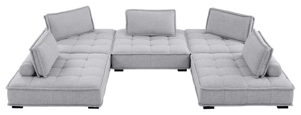 Saunter Tufted Fabric Fabric 5-Piece Sectional Sofa Light Gray