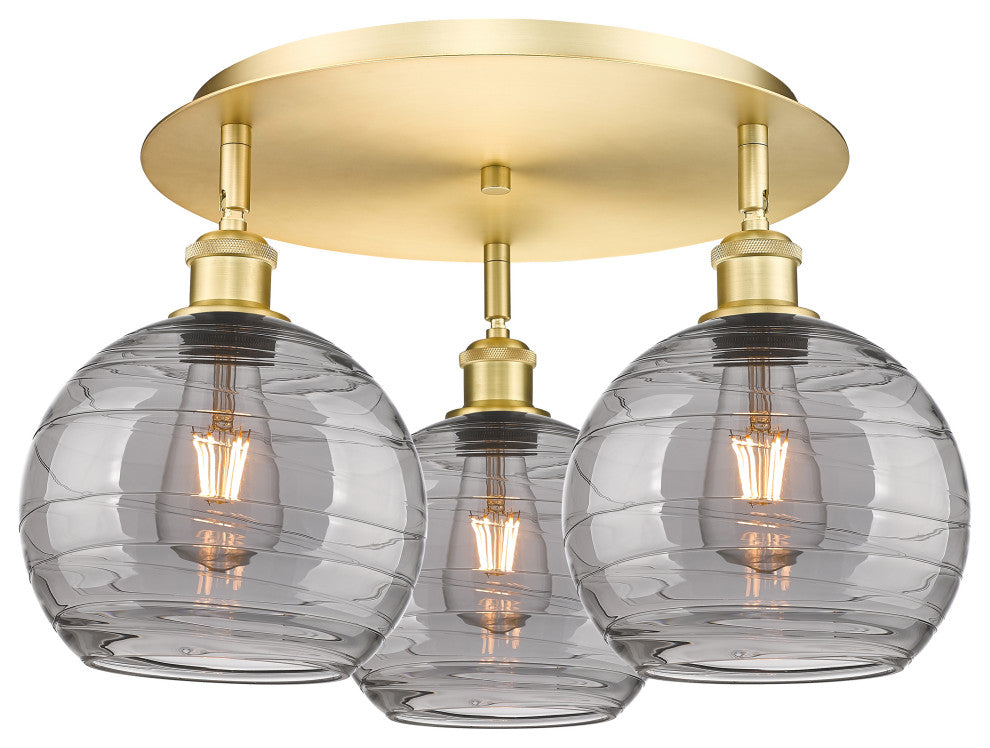 Ballston-Athens Deco Swirl 3-Light 20" Flush Mount, Satin Gold, Light Smoke