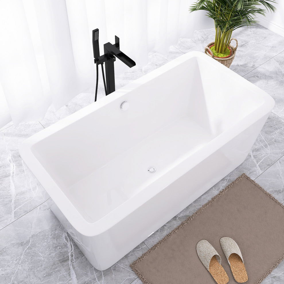 67 in. Acrylic Rectangular Flatbottom Freestanding Soaking Bathtub in White