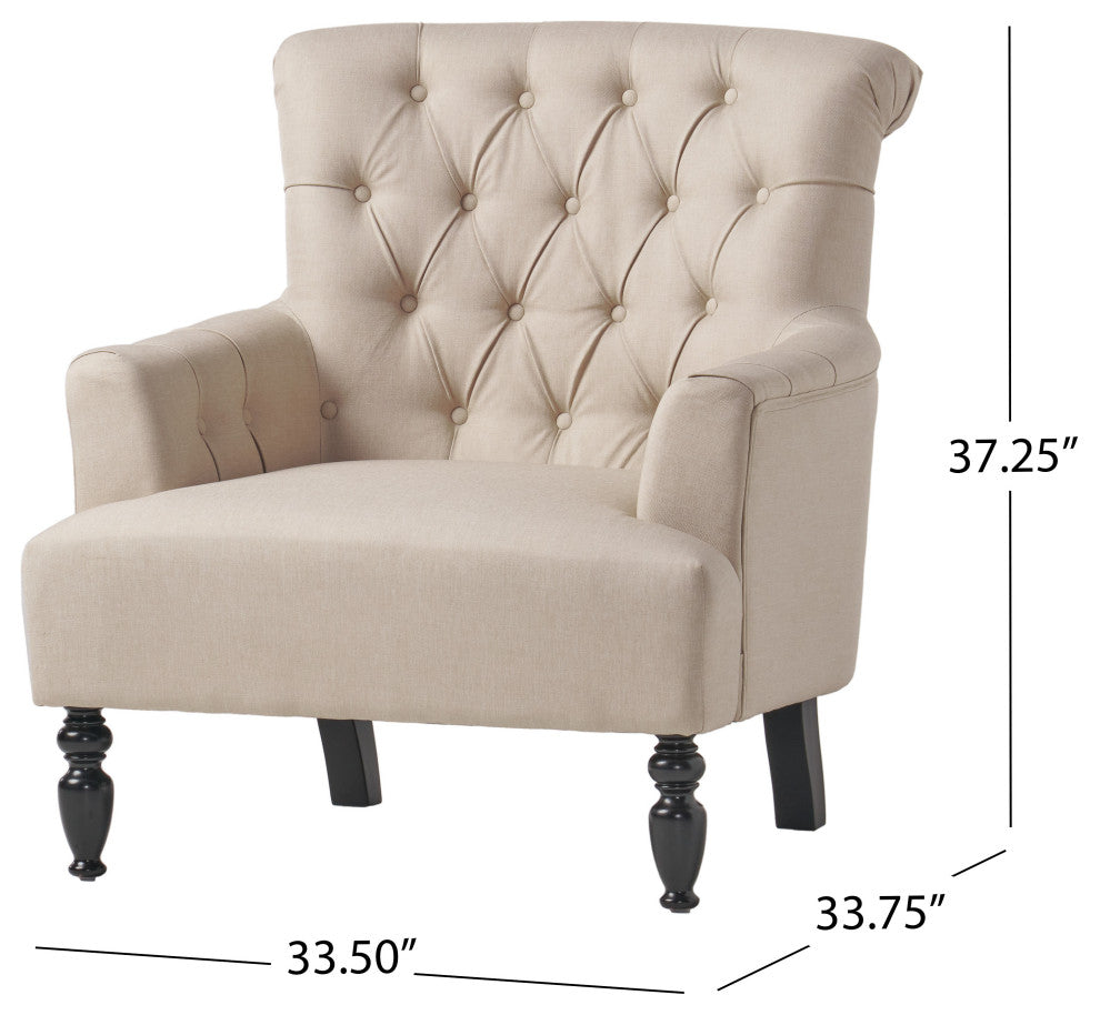 GDF Studio Byrnes Contemporary Button-Tufted Fabric Club Chair With Rolled Backr