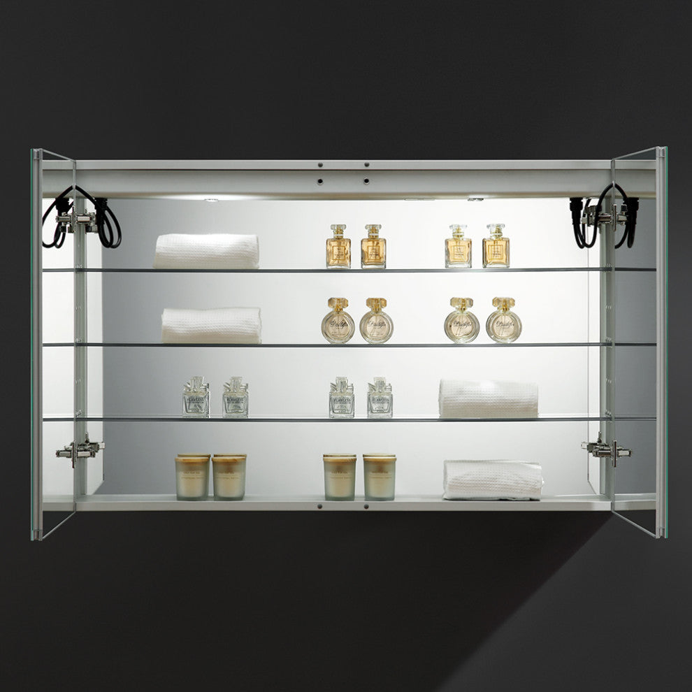 Spazio Bathroom Medicine Cabinet With LED Lighting and Defogger, 48"x30"