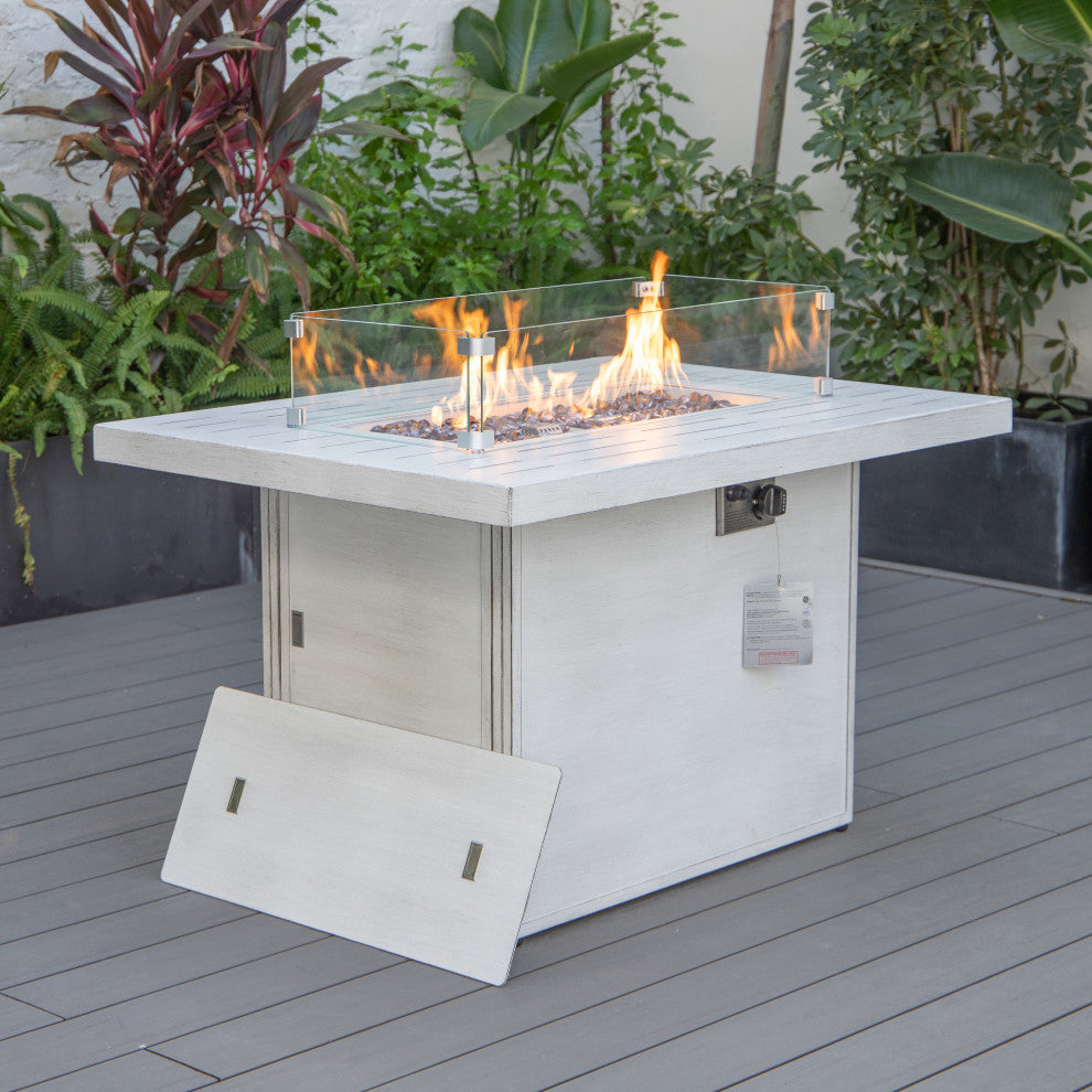 LeisureMod Chelsea Patio Aluminum Propane 44" Fire Pit Table, Weathered Gray