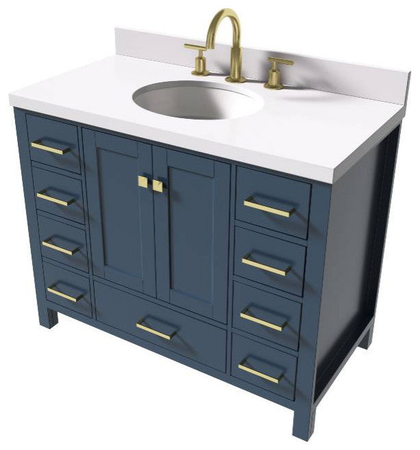 Cambridge Midnight Blue 43" Oval Sink Vanity With White Quartz Countertop