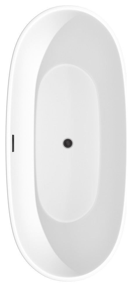 Juno 71" Freestanding Matte White Bathtub, Matte Black Drain and Overflow Trim