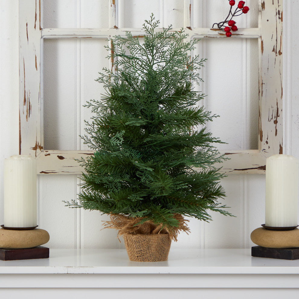 T3327 2 Artificial Christmas Tree in Burlap Base With 35 Warm White LED Lights