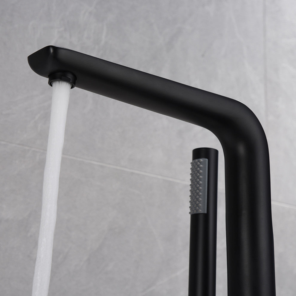 Floor Mounted Freestanding Tub Faucet With Handshower & Dual Handles