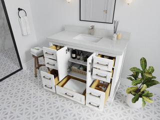 Boston 48 Single Sink Bath Vanity in White 2" Pearl Gray
