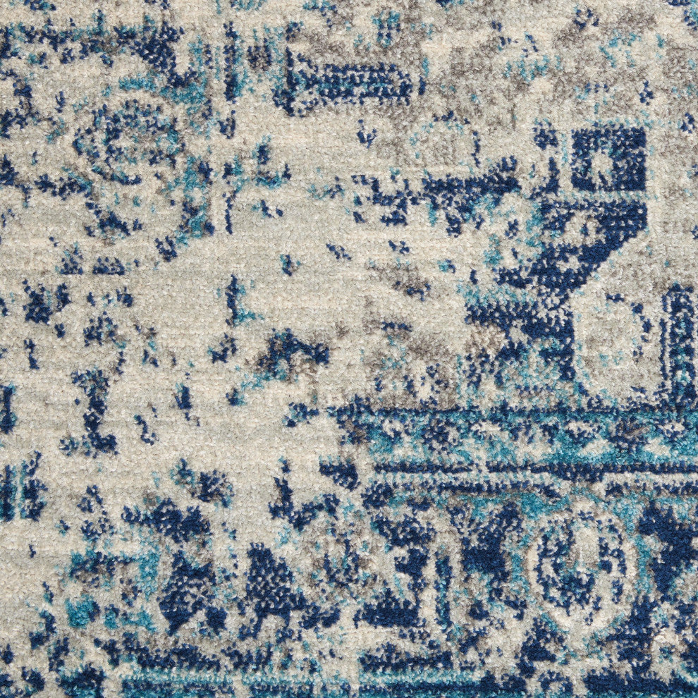Vintage Area Rug, Classic Medallion Pattern, Ivory/Light Blue, 8'10" X 11'10"