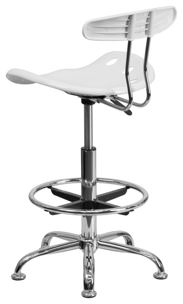 Vibrant White and Chrome Drafting Stool With Tractor Seat