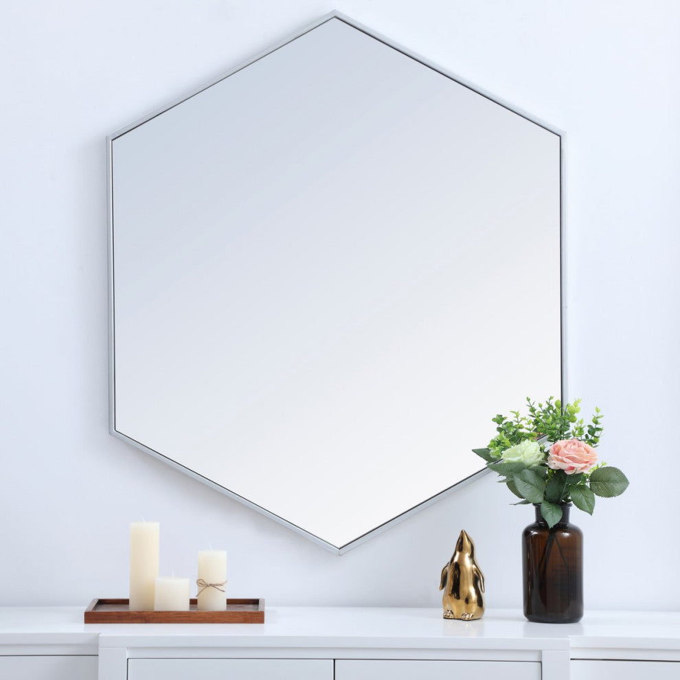 Elegant Decor MR4538S Metal Frame Hexagon Mirror, 38", Silver