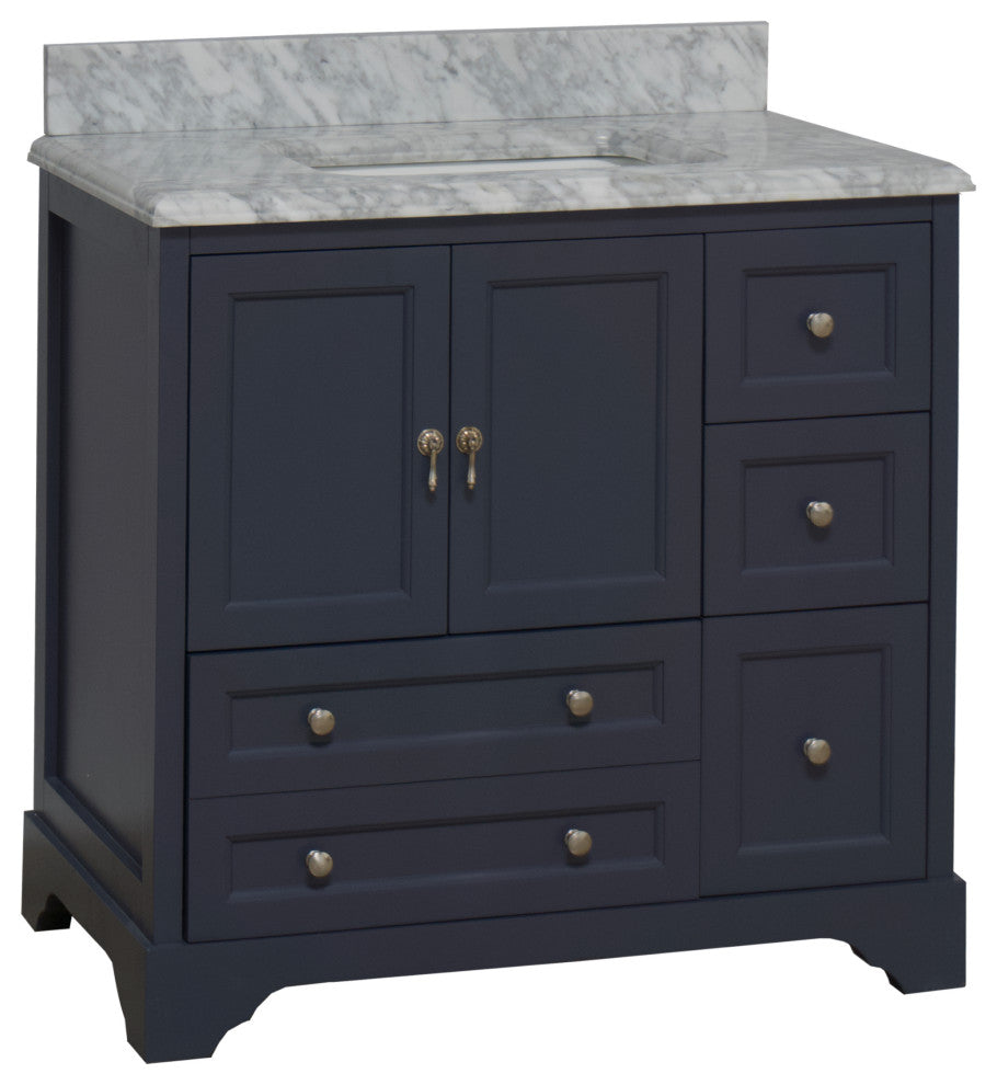 Madison 36" Bathroom Vanity, Marine Gray, Carrara Marble