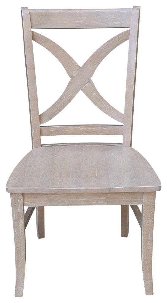 Set of Two Vineyard Curved X Back Chairs, Washed Gray Taupe