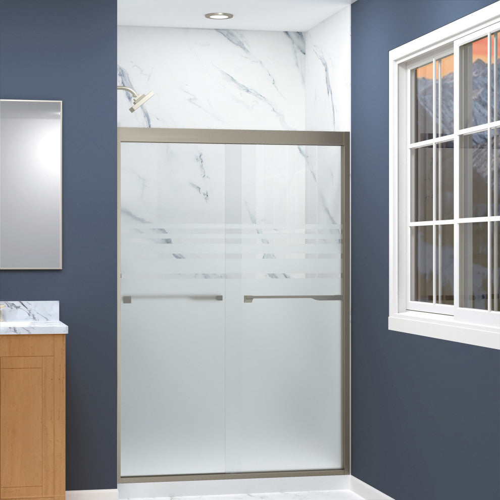 Frederick 47 in. W x 70 in. H Shower Door in Brushed Nickel with Frosted Glass