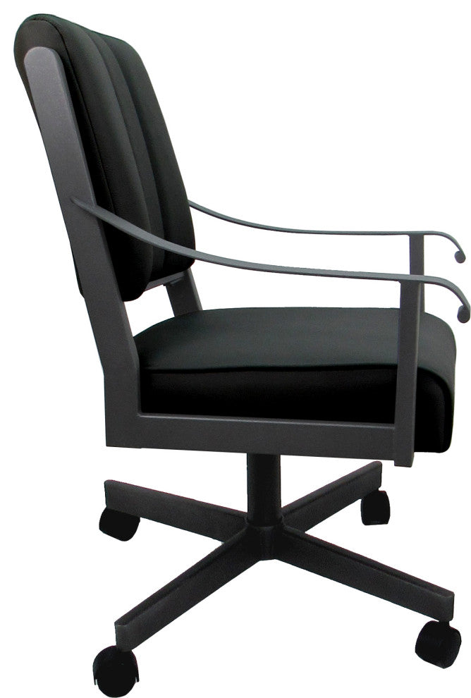 Leather Memphis Dining Caster Chair Swivel Tilt with Wheels, Black Leather on Gray